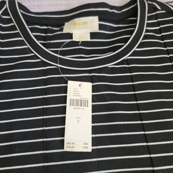 Maeve Anthropologie Black and White Striped Pleated Top Women's Small NWT - Picture 3 of 6
